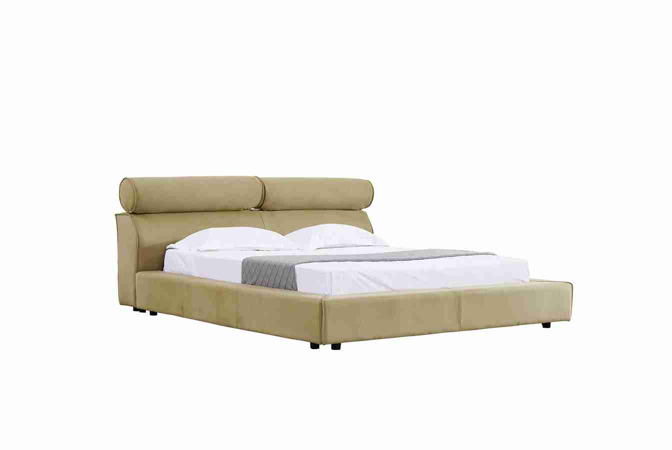 Lit avec tête de lit boudinée, alliant confort et design moderne. Idéal pour créer une ambiance chaleureuse et accueillante dans votre chambre.