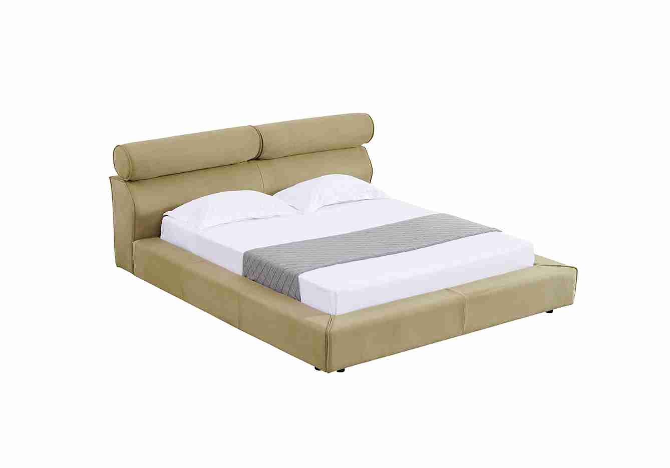 Lit avec tête de lit boudinée, alliant confort et design moderne. Idéal pour créer une ambiance chaleureuse et accueillante dans votre chambre.