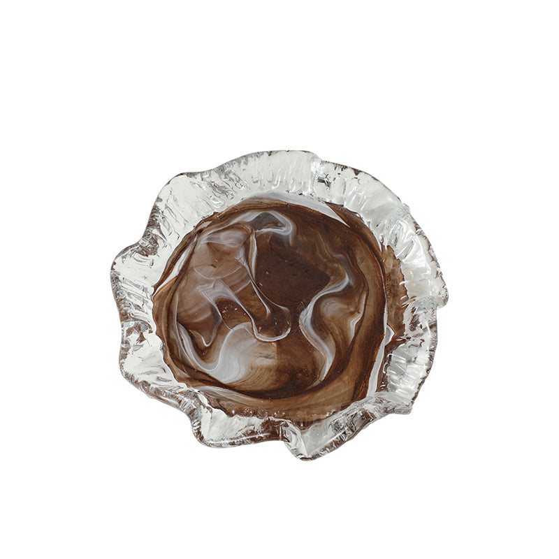 Duo de coupelles décoratives en verre avec effet marbré marron et blanc au design artistique moderne