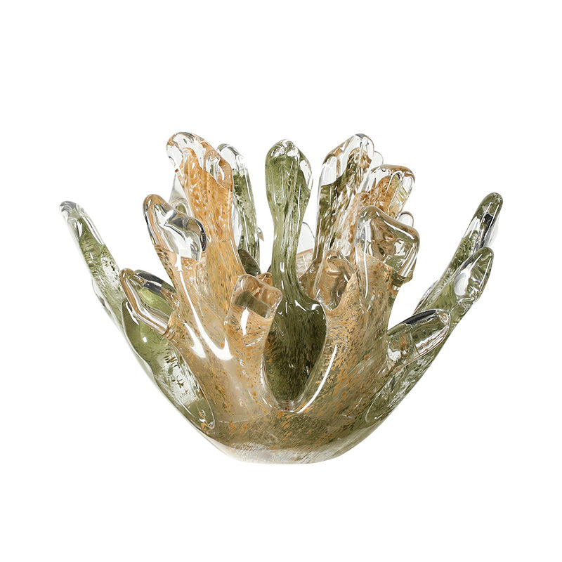 Coupe décorative en verre soufflé transparent avec design organique moderne