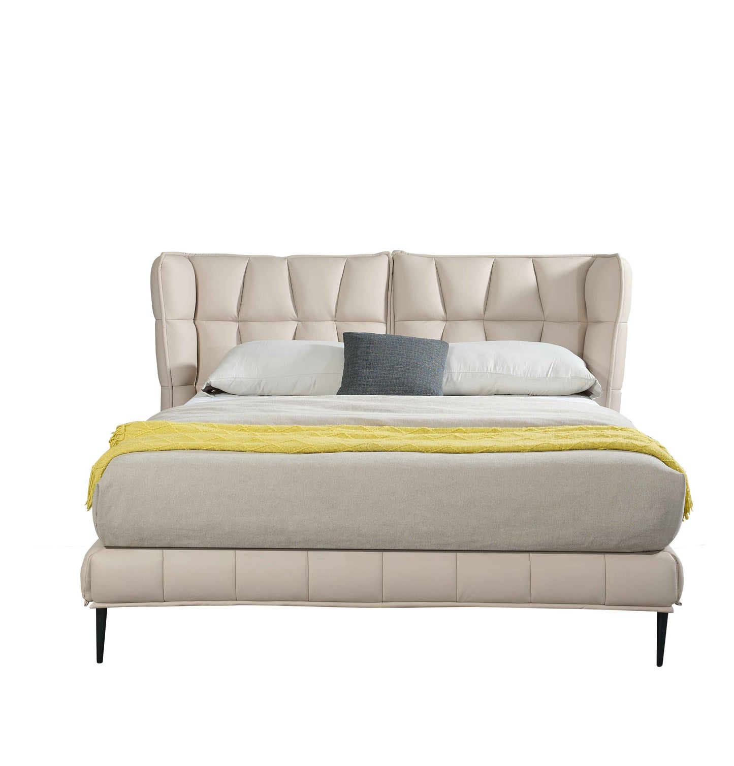Lit en cuir de luxe au design moderne, offrant confort et élégance pour une chambre raffinée. Revêtement haut de gamme et cadre robuste garantissent des nuits paisibles.
