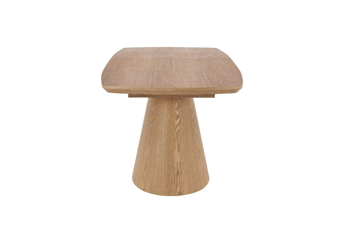Table à manger moderne en bois avec rallonge intégrée et pied central design