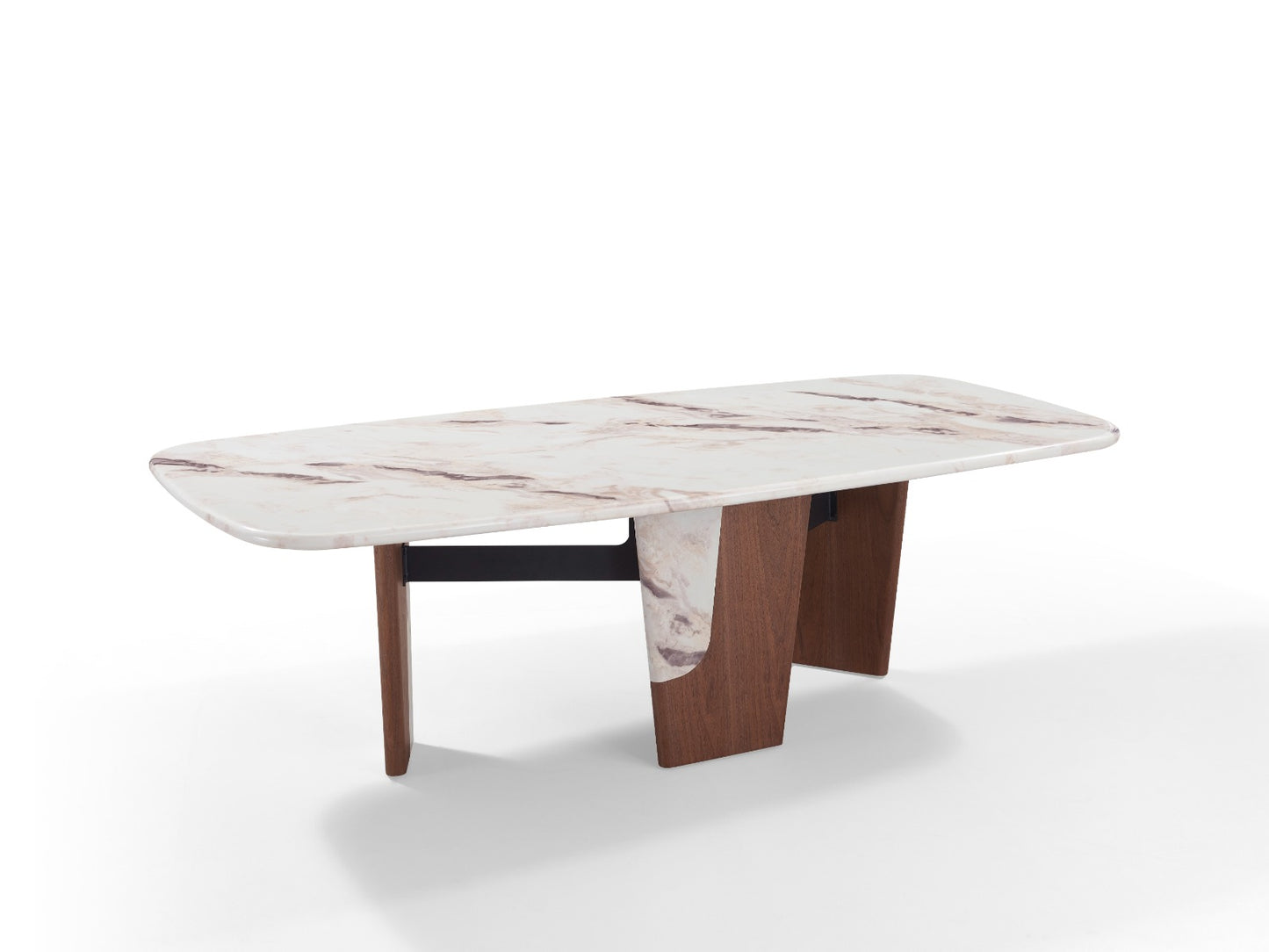 Table à manger moderne effet marbre avec structure en bois et chaises design