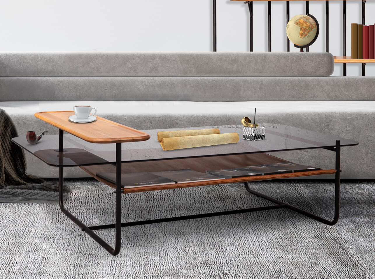 Table basse en verre et cuir