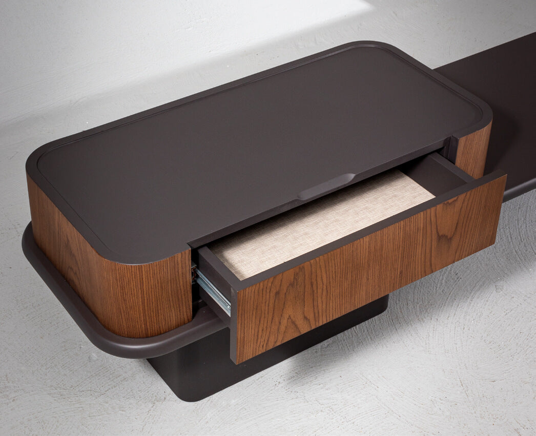Meuble TV en noyer et cuir