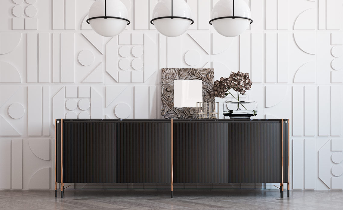 Buffet Dali marbre bois laqué acier inoxydable