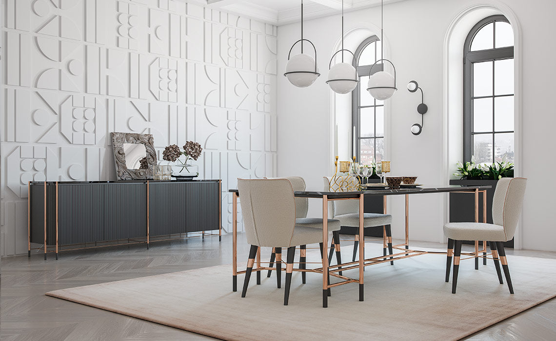 Buffet Dali marbre bois laqué acier inoxydable