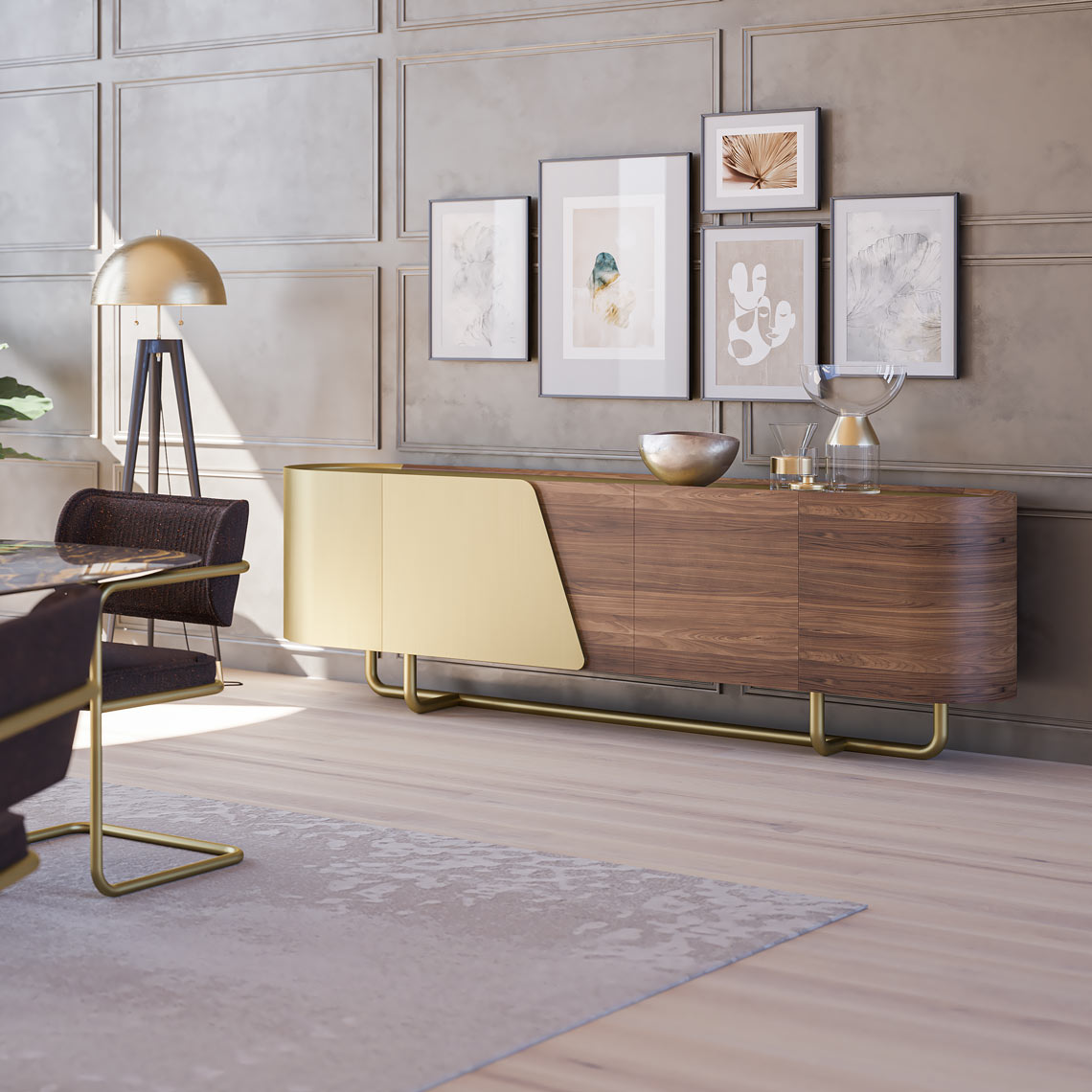 Buffet Giallo en Noyer et laiton