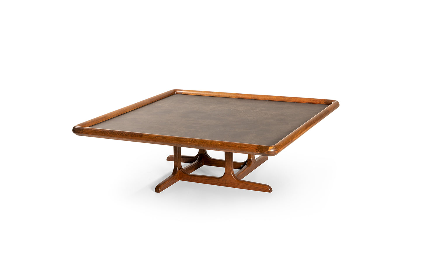 Table basse Modest Carré en Noyer Américain et cuir