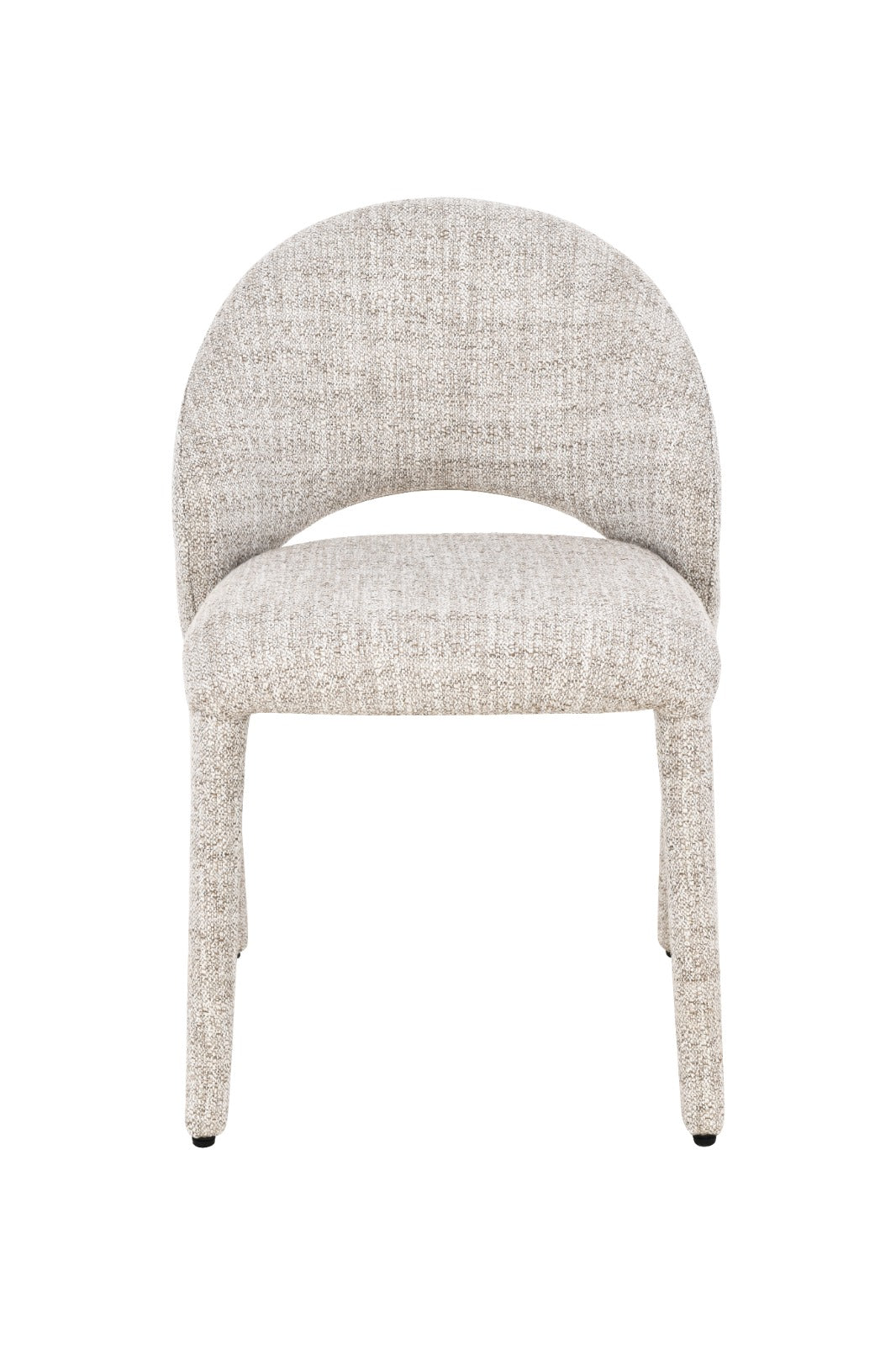 Chaise moderne  avec dossier arrondi et assise rembourrée, revêtement en tissu texturé et pieds inclinés.