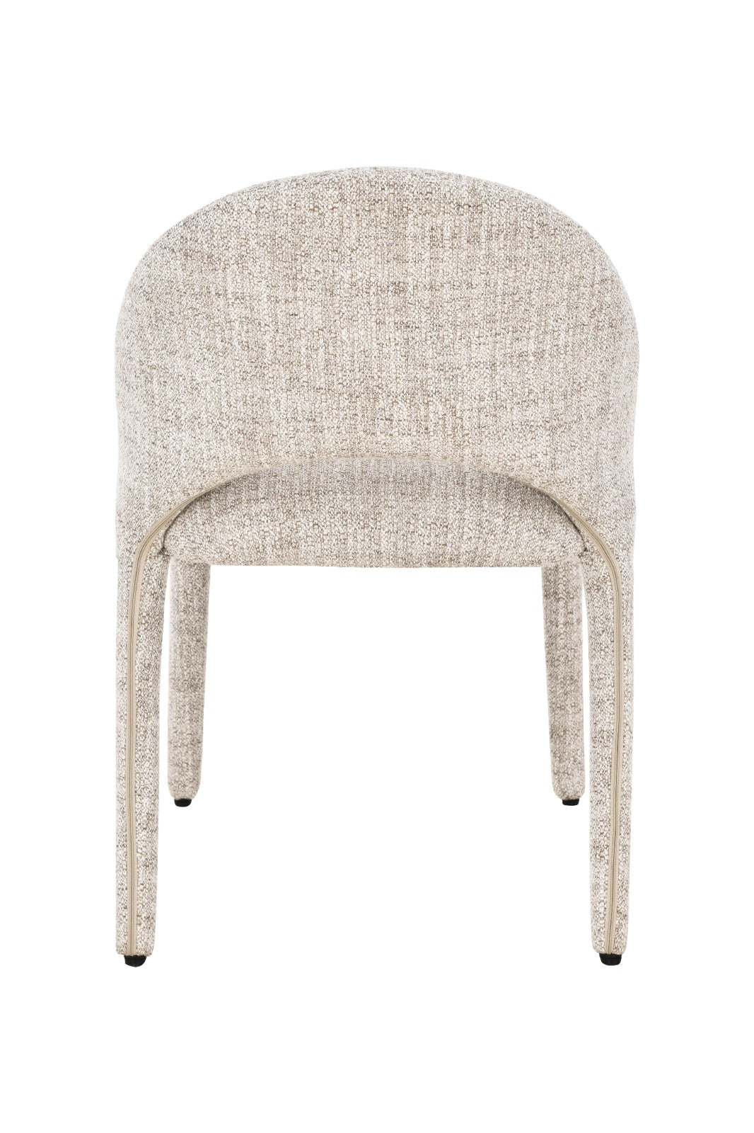 Chaise moderne  avec dossier arrondi et assise rembourrée, revêtement en tissu texturé et pieds inclinés.