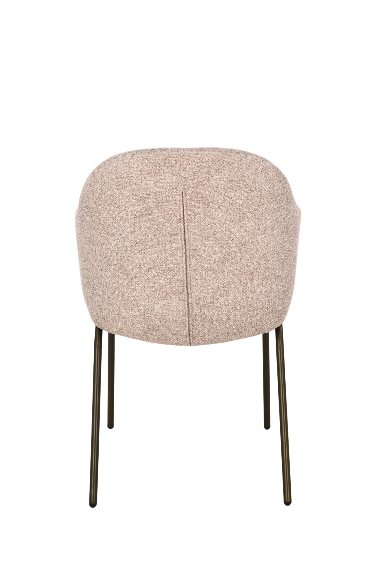 Chaise moderne avec assise et dossier rembourrés en tissu beige, pieds métalliques fins, design contemporain et confortable.