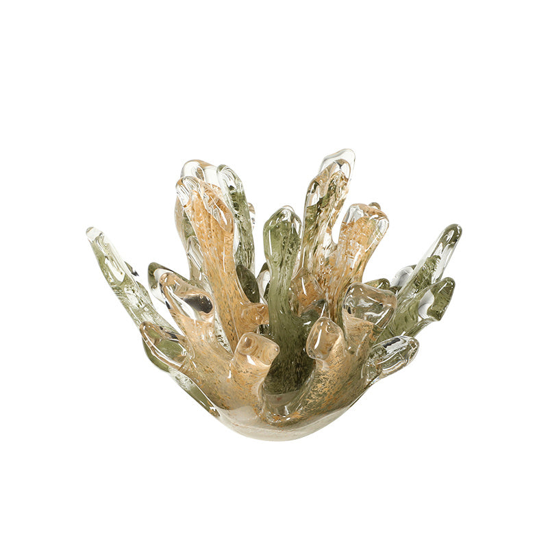 Coupe décorative en verre soufflé transparent avec design organique moderne