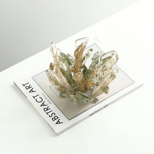 Coupe décorative en verre soufflé transparent avec design organique moderne