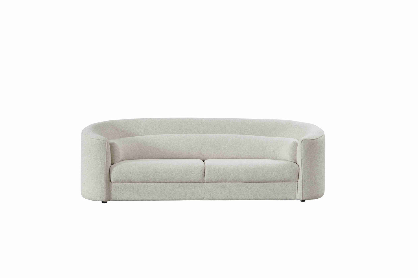 Salon moderne avec canapé et fauteuils arrondis au design épuré