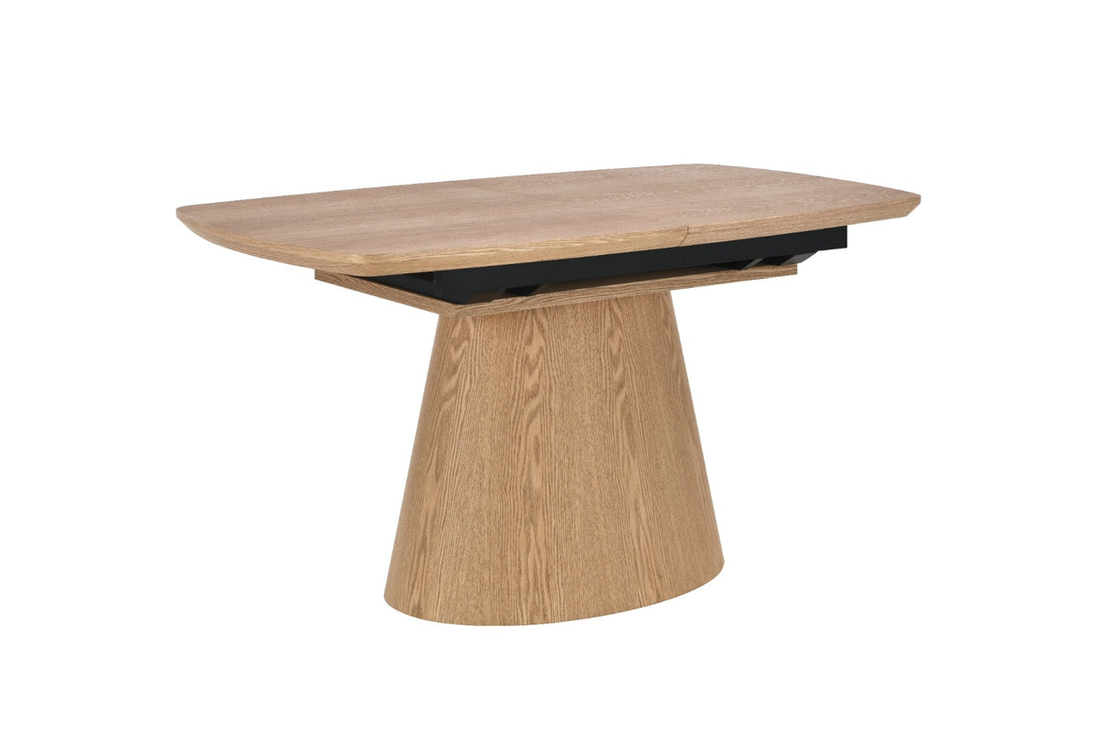 Table à manger moderne en bois avec rallonge intégrée et pied central design
