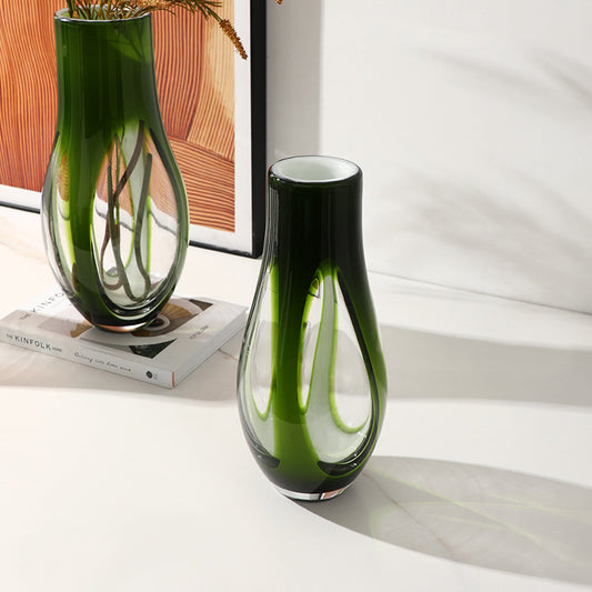 Duo de vases en verre organique vert et transparent pour déco naturelle chic