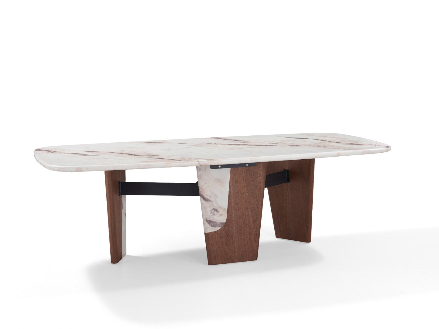 Table à manger moderne effet marbre avec structure en bois et chaises design