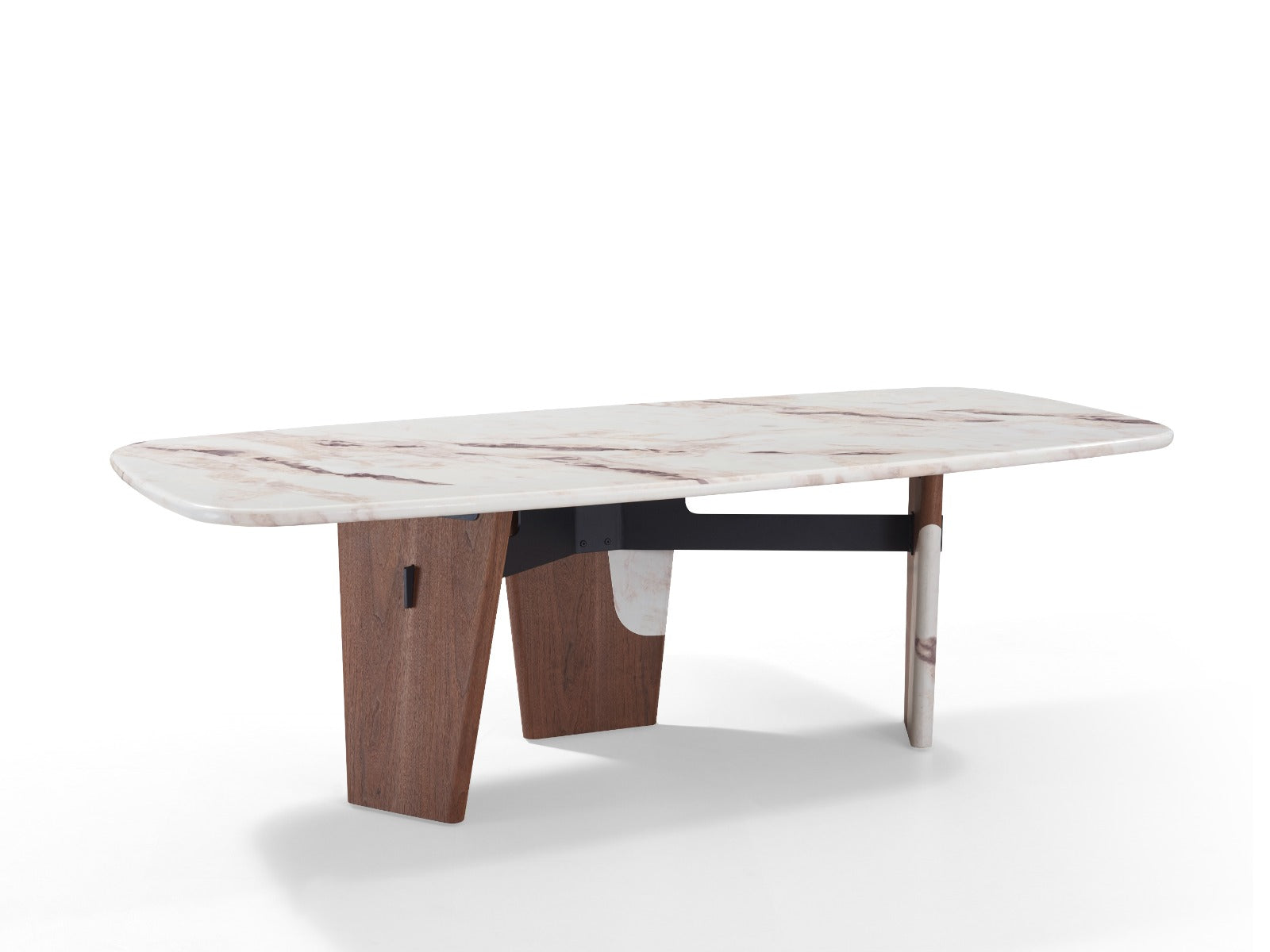 Table à manger moderne effet marbre avec structure en bois et chaises design