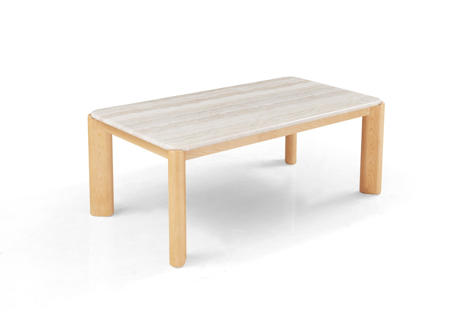 Table à manger moderne avec plateau arrondi et chaises rembourrées au design contemporain