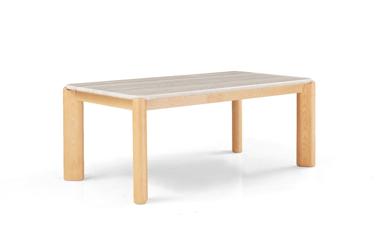 Table à manger moderne avec plateau arrondi et chaises rembourrées au design contemporain