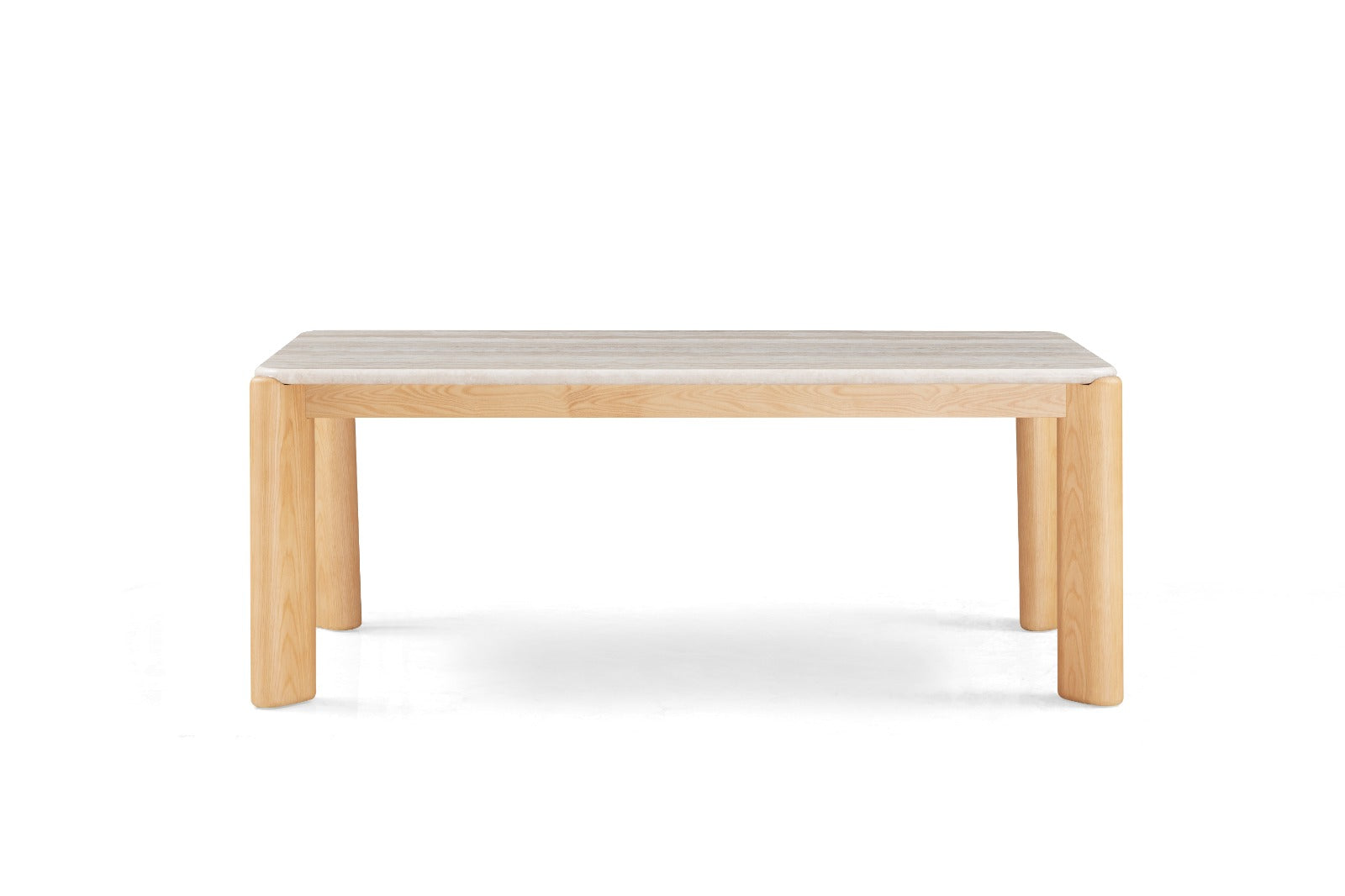 Table à manger moderne avec plateau arrondi et chaises rembourrées au design contemporain