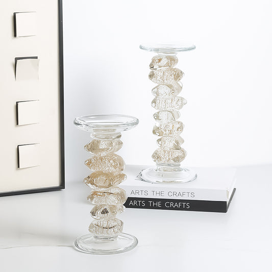 Duo de bougeoirs en verre transparent avec design sculpté moderne 