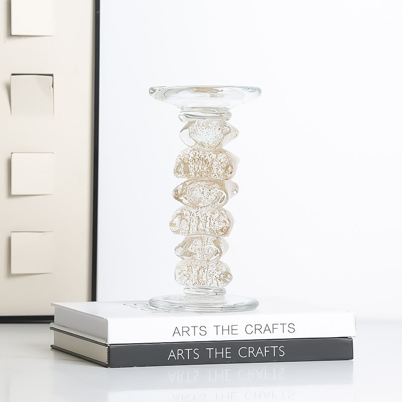 Duo de bougeoirs en verre transparent avec design sculpté moderne 