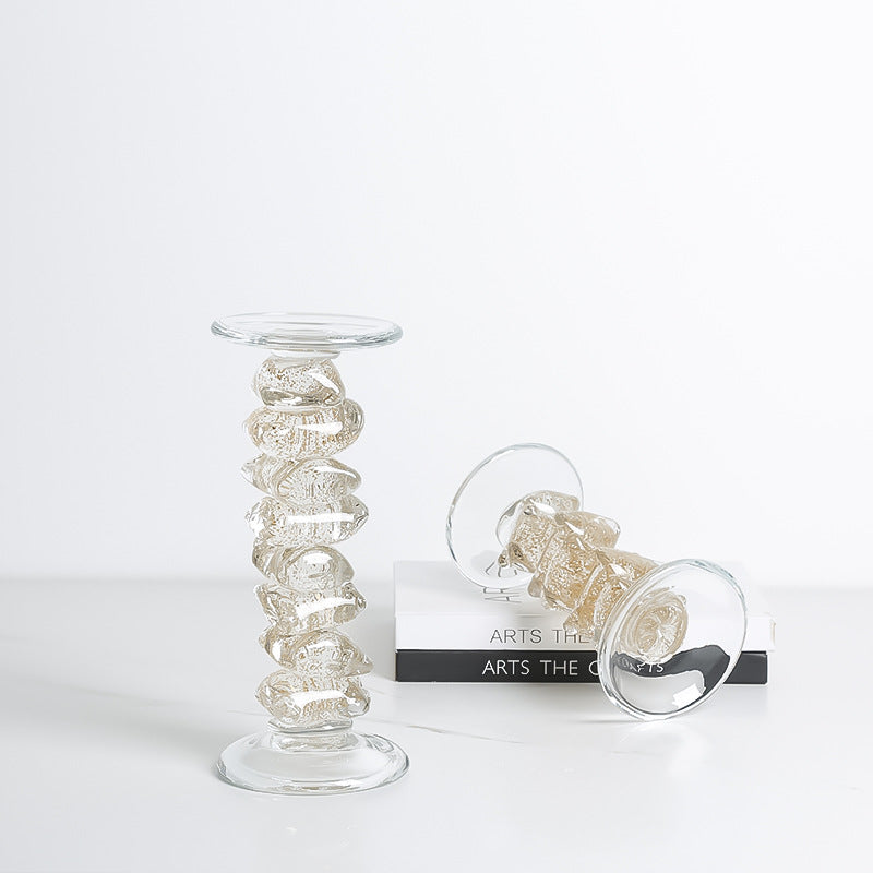 Duo de bougeoirs en verre transparent avec design sculpté moderne 