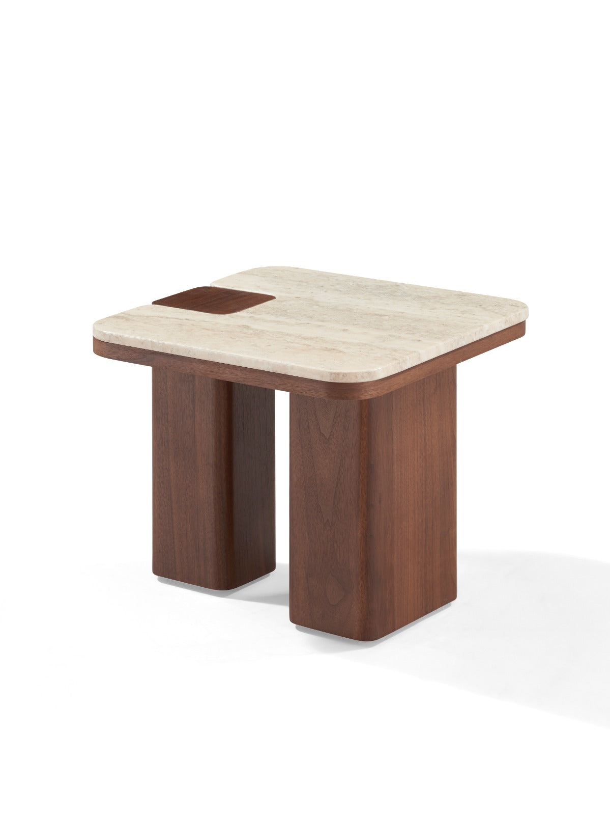 Ensemble de tables basses modernes avec plateaux effet marbre clair et pieds en bois foncé, au design élégant et contemporain.