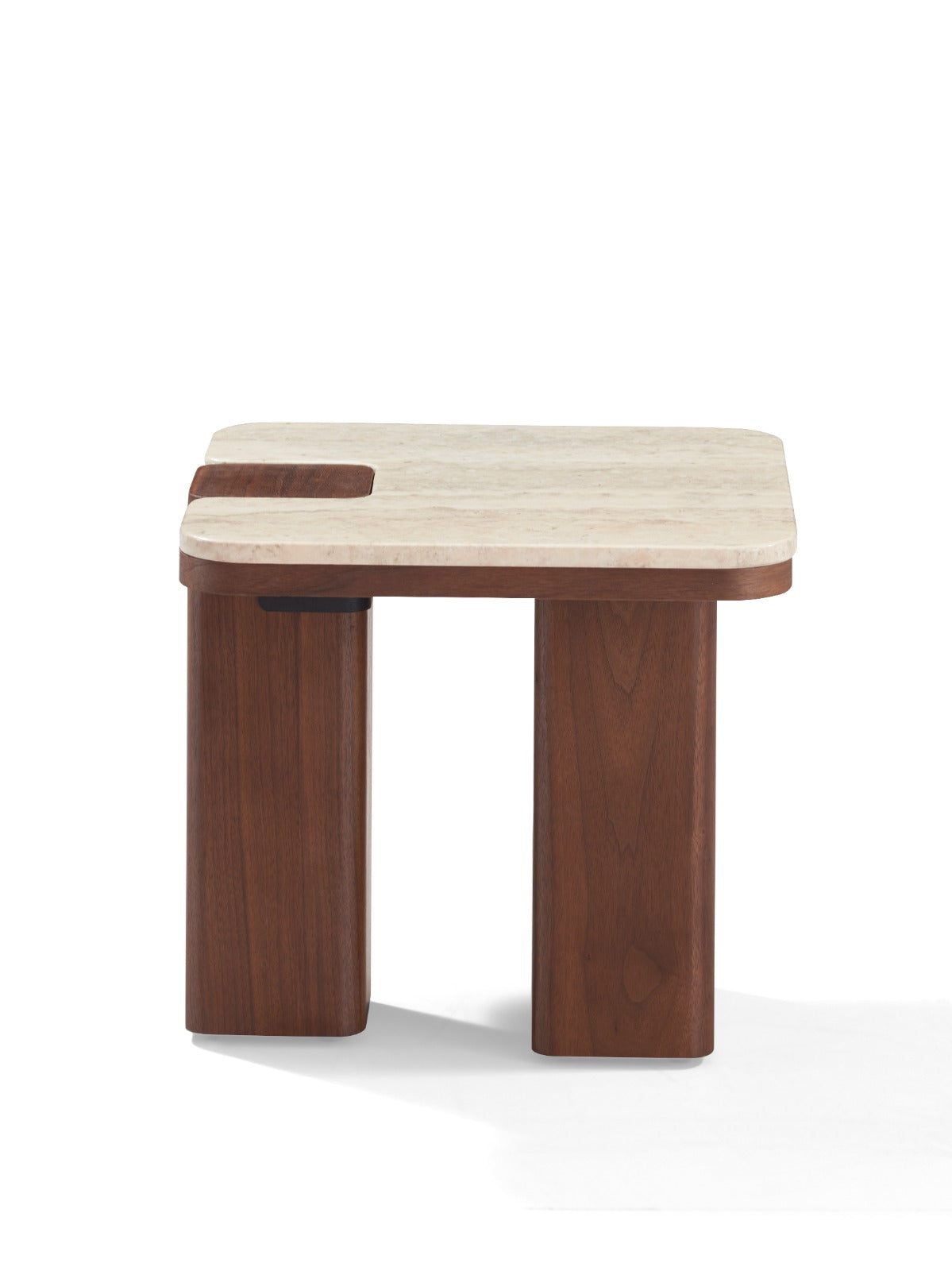 Ensemble de tables basses modernes avec plateaux effet marbre clair et pieds en bois foncé, au design élégant et contemporain.