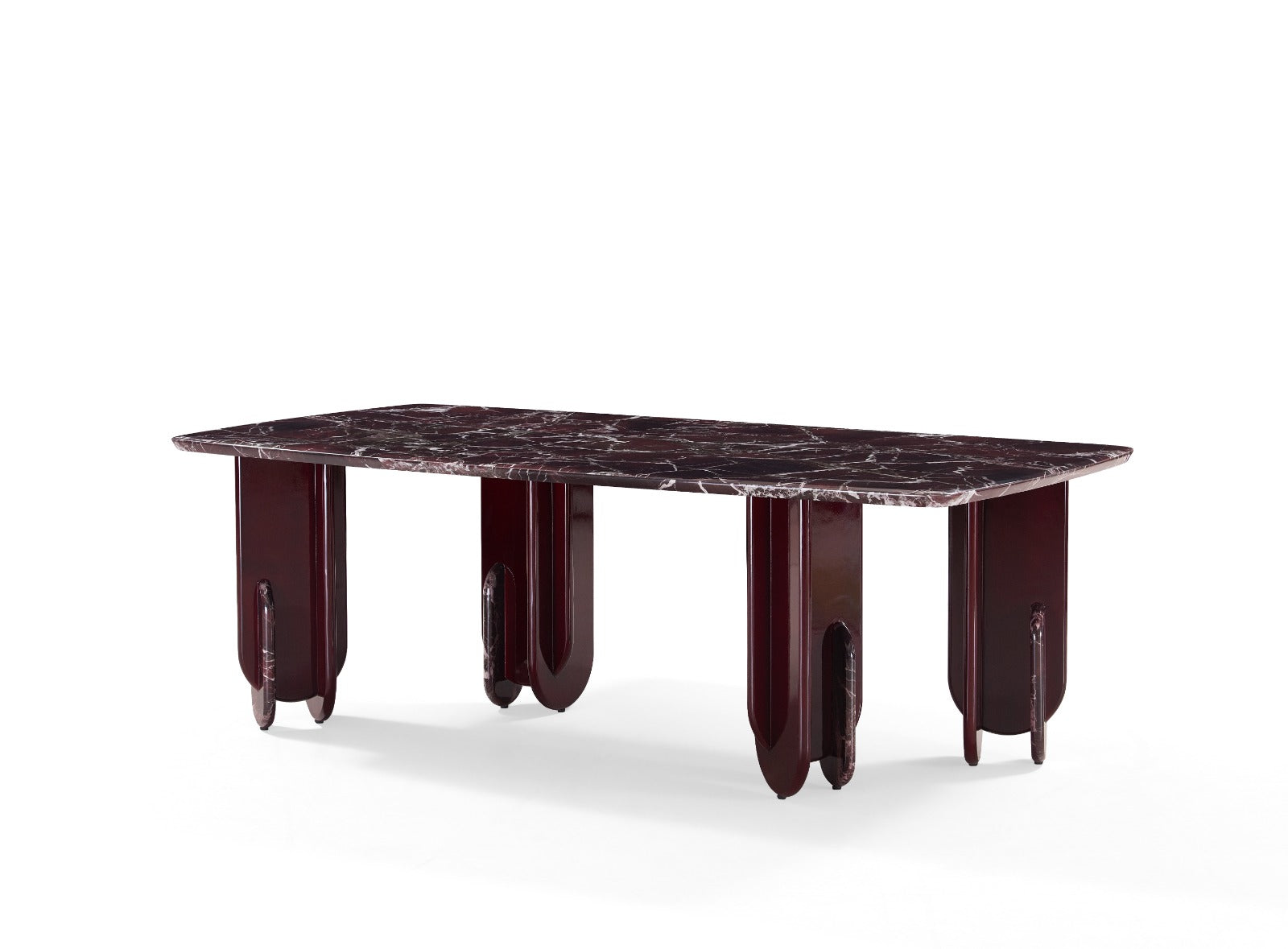 Table à manger design avec plateau effet marbre et pieds sculpturaux
