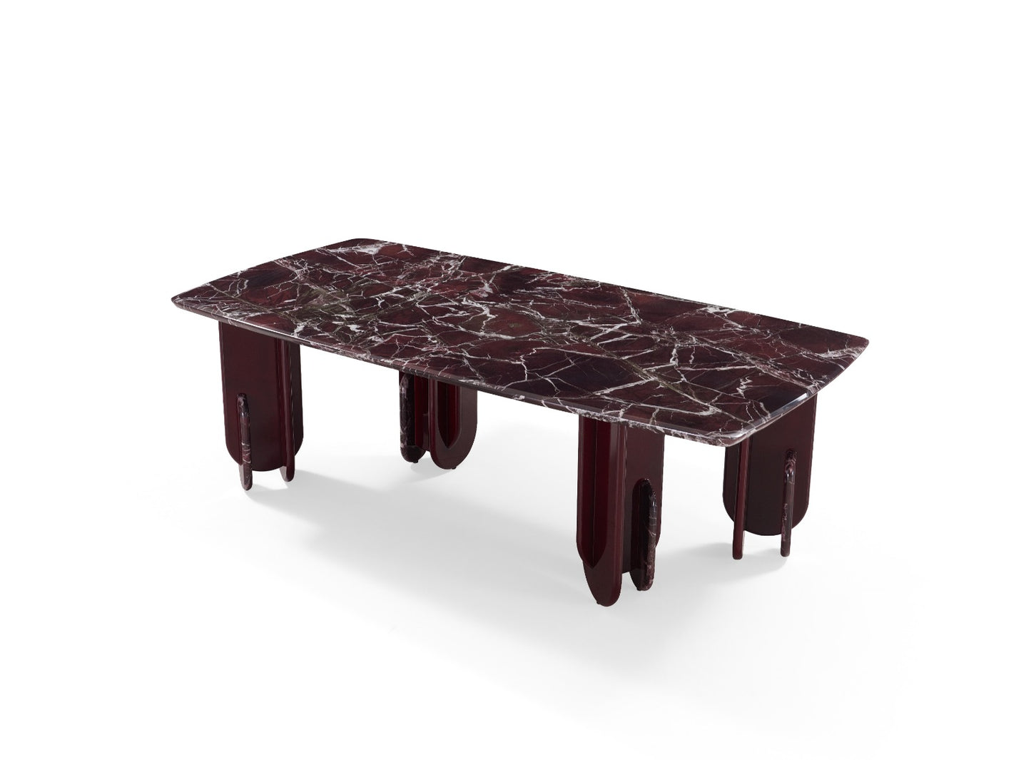 Table à manger design avec plateau effet marbre et pieds sculpturaux