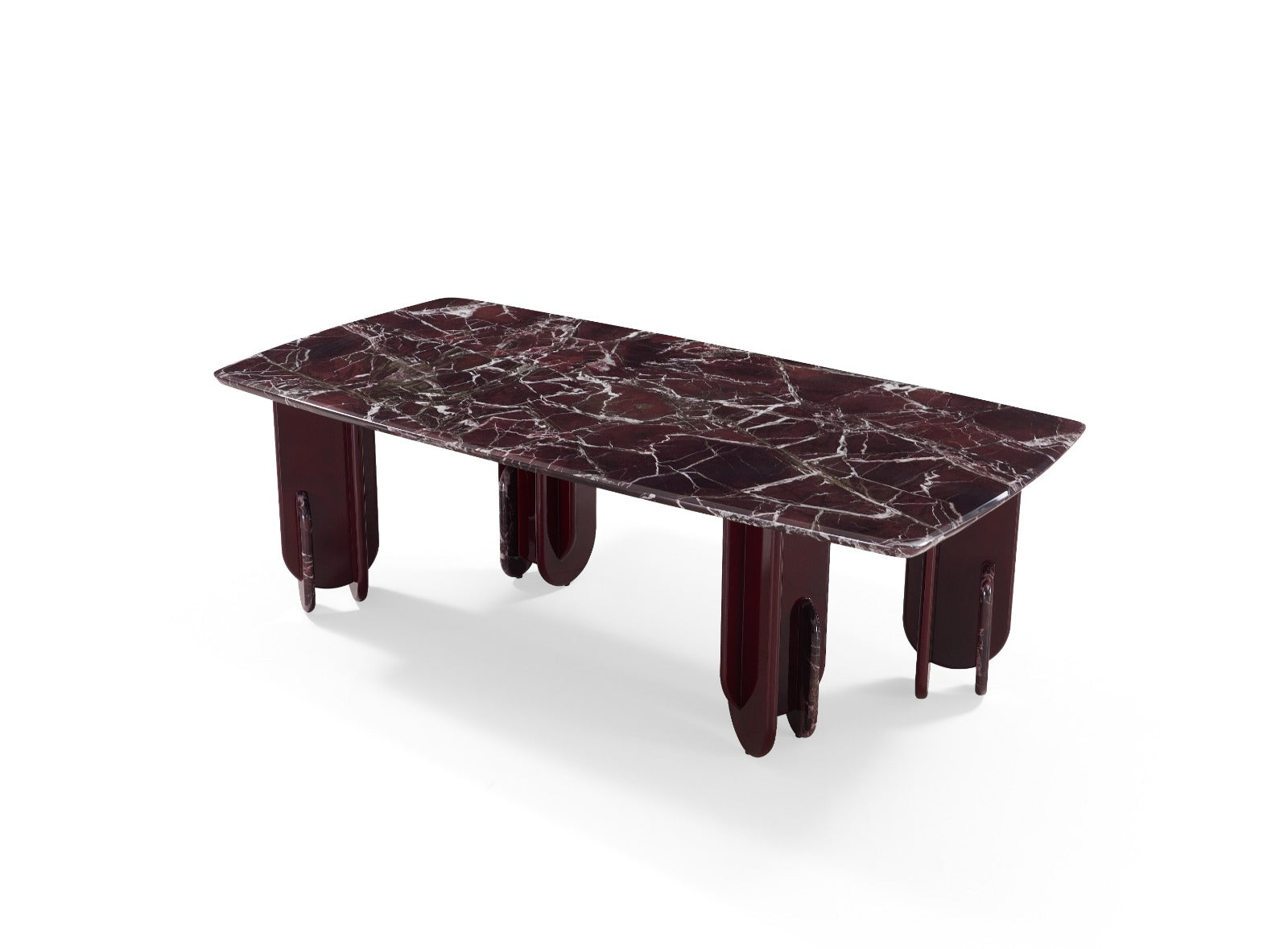 Table à manger design avec plateau effet marbre et pieds sculpturaux