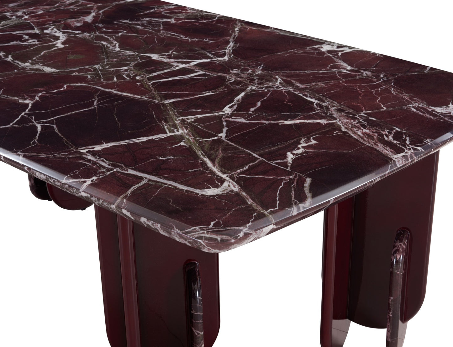 Table à manger design avec plateau effet marbre et pieds sculpturaux