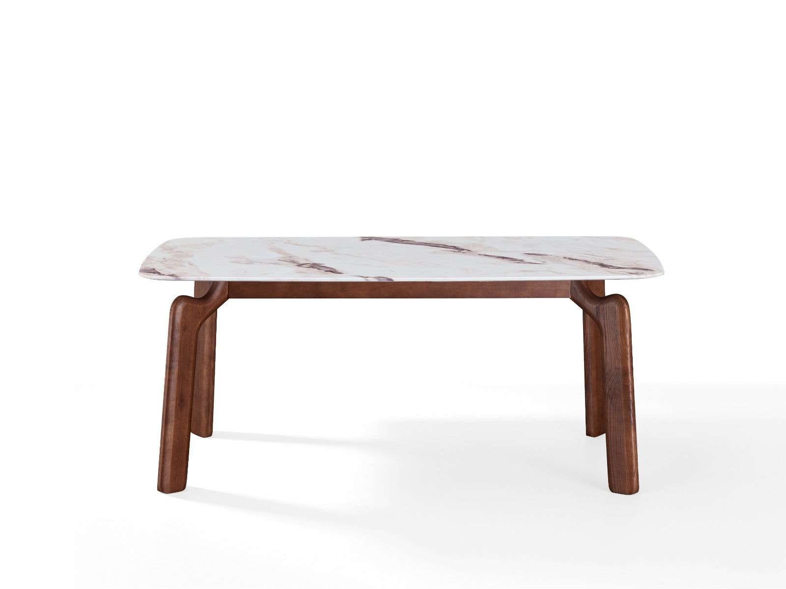 Table à manger en marbre et bois massif avec chaises design assorties.