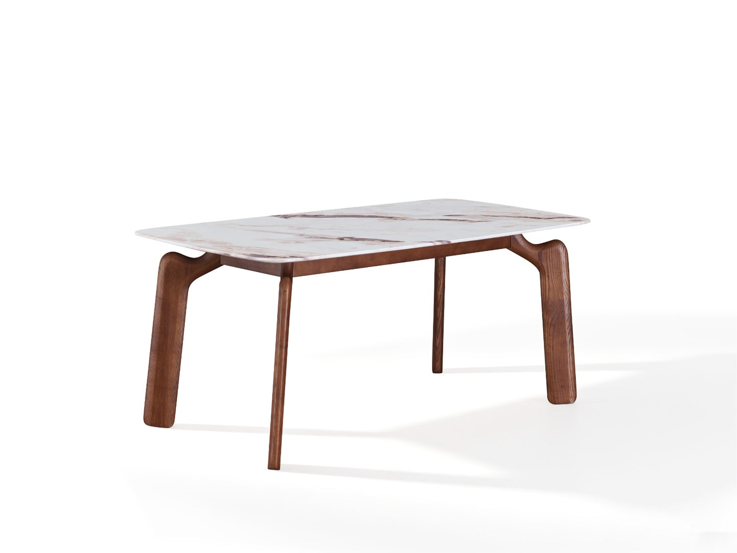Table à manger en marbre et bois massif avec chaises design assorties.