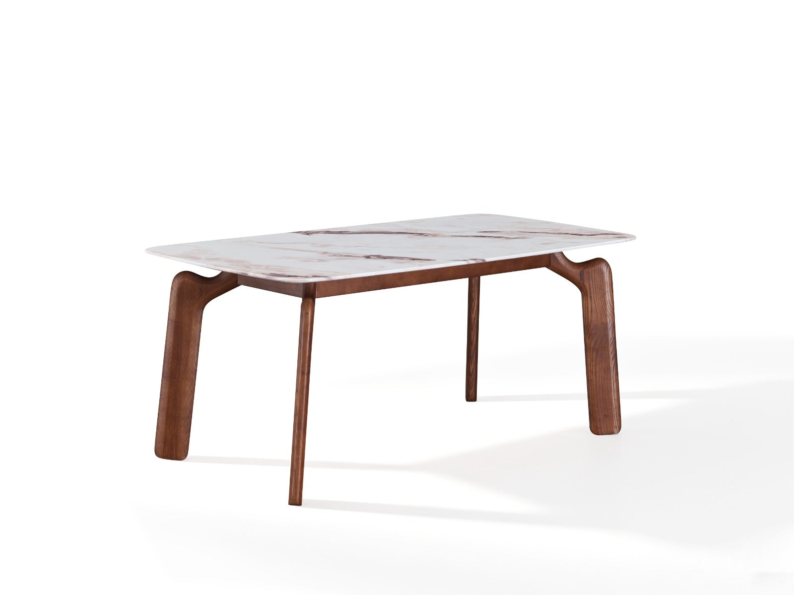Table à manger en marbre et bois massif avec chaises design assorties.