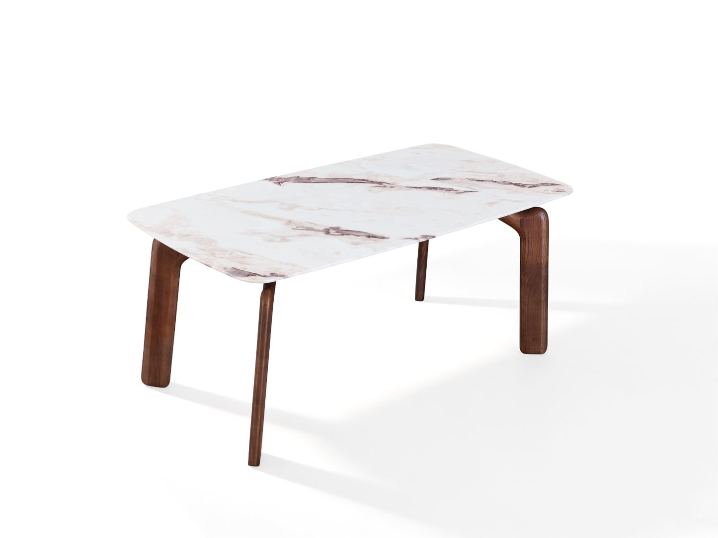 Table à manger en marbre et bois massif avec chaises design assorties.