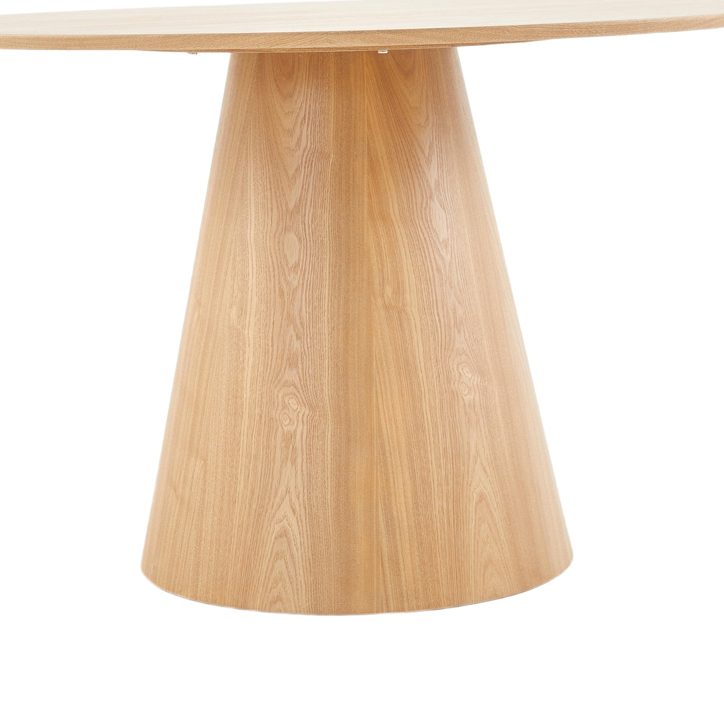 Table à manger ronde en bois clair avec pied central design moderne pour salle à manger contemporaine.