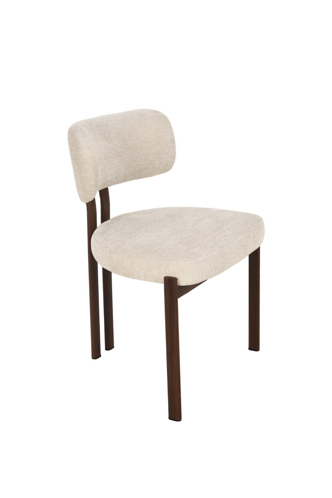 Chaise contemporaine avec assise rembourrée, dossier arrondi et structure en bois.